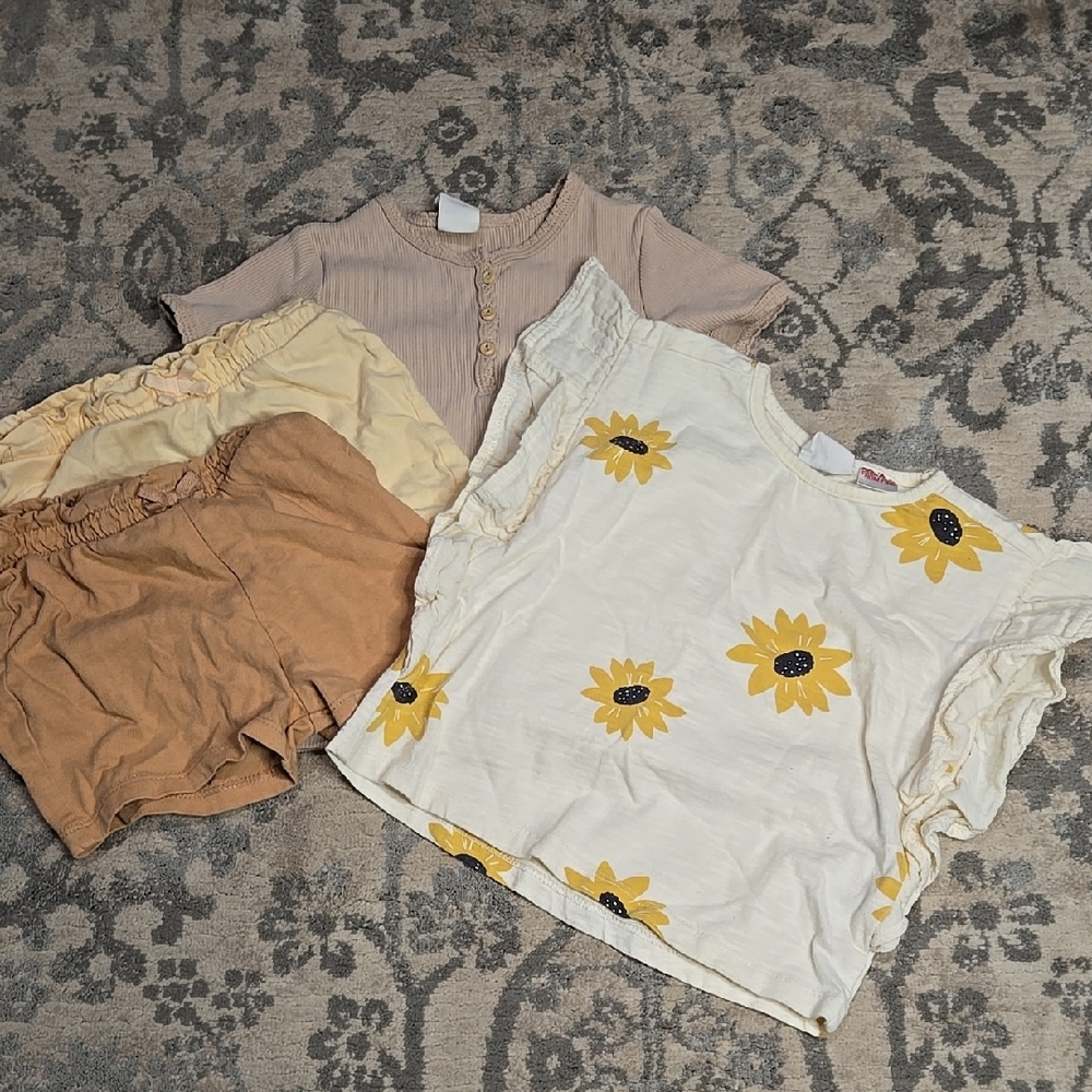 Zara Sunflower Print Top and H&M Shorts Set